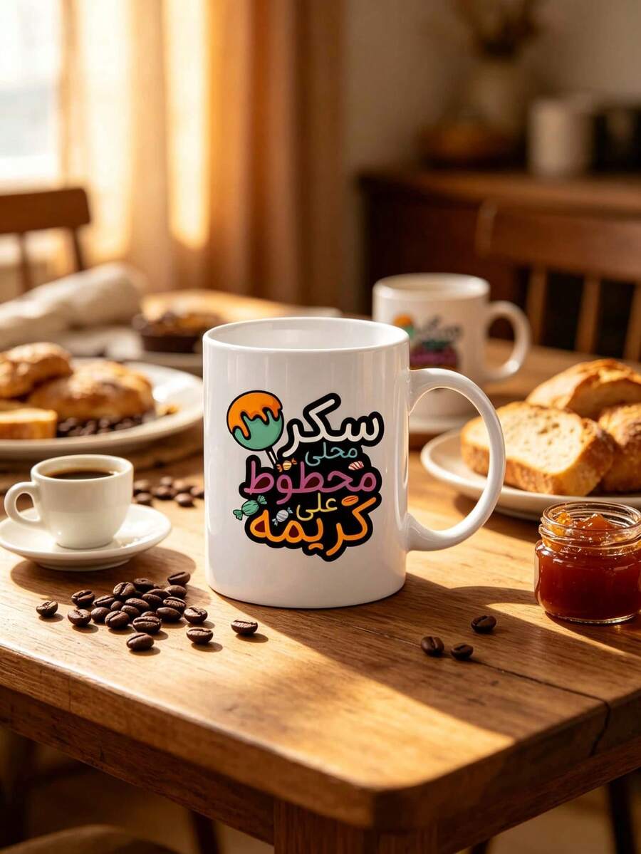 1個阿拉伯幽默馬克杯,11盎司 3A級陶瓷咖啡杯,附在地霜花圖案,創意甜點設計,觸感舒適,適合居家與辦公室使用,送給朋友的幽默禮物,享受生活樂趣 - 彩色 - 查看 1