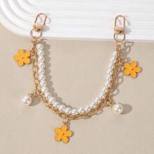1pc/3pcs Women's Floral Pearl Chain Bag Strap Charm, Creative Personalized Bag Decoration Shoulder Strap, Keychain Pendant - Multicolor - View 2
