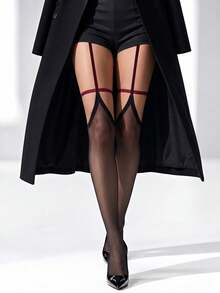 Women's Black Sheer With Burgundy - Black - View 1