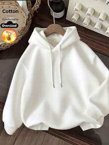 2026 Autumn Winter Custom Loose White Hoodie Women, Red Letter ROSE With Black And White Rose Floral Print Back Center, Y2K Style - White - View 4