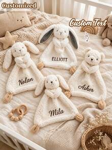 Customized Embroidered Name Plush Animal Comfort Blanket, Personalized Rabbit, Bear Or Puppy Soothing Companion, Custom Memorial Gift, Gift For Expectant Mothers, Adorable Home Decor - Multicolor - View 2