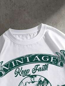 白色長袖T恤 VINTAGE 英文復古做舊印花美式街頭風上衣 - 白色 - 查看 4