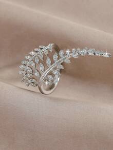 1pc Exquisite Copper Inlaid Zirconia Open Leaf Ring, Women's Engagement Jewelry Gift - Ring - View 6