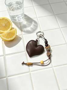 Heart-Shaped 3D Keychain Pendant Heart Bag Charm,Purse Charms - Coffee - View 7