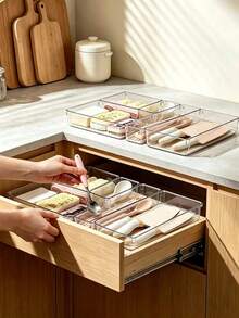 Clear Plastic Drawer Organizer Trays, Multi‑Size Makeup Storage Bins , Vanity Desk Drawer Divider For Cosmetics, Brushes, Jewelry, Office Supplies,Kitchen Gadgets, 4/8/9/13/18/25 Pcs Optional - View 5