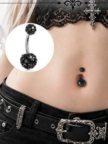 3PCS Punk Style Black Navel Nail Belly Button Ring Halloween Gift 14g 316L Hypoallergenic Suitable For Women - 1.6*10mm Navel Nail - View 2