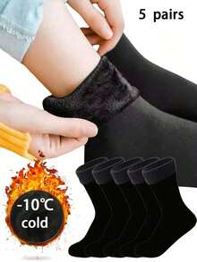 6/3 Pairs Women's Mid-Calf Socks, High Elasticity Warm Socks, Solid Color Thick Socks Suitable For Men And Women Daily Wear - Multicolor - View 10