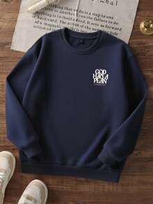 Boys GOD HAS A PLAN Slogan Back Print Hoodie, Casual Loose Pullover - Navy Blue - View 4