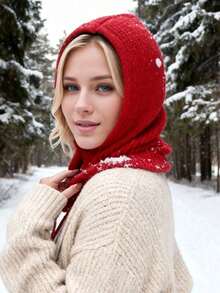 Knitted Balaclava Drawstring Face Mask Winter Warm Hood - A - View 9
