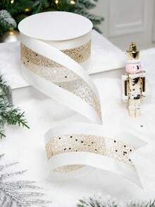 200cm White Edge Gold Sequin Metallic Ribbon, Suitable For Christmas Tree Decoration, Gift Wrapping, Wedding Bows And Wreaths, Shiny Durable Gold Glitter Polyester Handmade Ribbon, Suitable For DIY Crafts, Home Decor, Christmas Decoration, Christmas Party Supplies - Multicolor - View 6