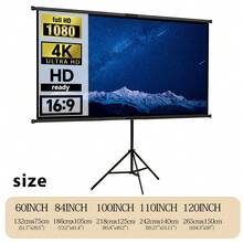 شاشة عرض 100 بوصة مع حامل، قابلة للطي بنسبة 16:9 HD 4K 3D شاشة أفلام داخلية/خارجية مع حقيبة حمل للمسرح المنزلي والتخييم والترفيه - ستارة عرض بحامل واحد - مشاهدة 9