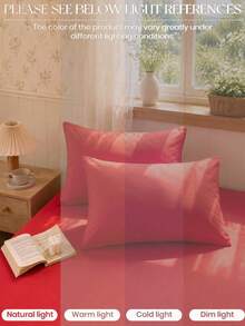 2pcs Red Super Soft Solid Color Pillowcases, Lightweight And Breathable, Envelope Closure, Solid Color Bed Pillowcases, Suitable For Bedroom, Dorm, Back To School Season And Other Occasions. - Red - View 6