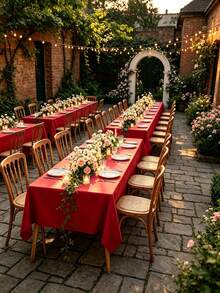 1pc Flat Rectangular Tablecloth - Stain Resistant & Wrinkle-Free Polyester Tablecloth, 150 X 259cm (Approx. 59 X 102 Inches) Suitable For Kitchen Dining/Party/Wedding Indoor And Outdoor Use (Red) - Red - View 5