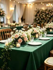 1pc Flat Rectangular Tablecloth - Stain Resistant & Wrinkle Free Polyester Tablecloth, 150 X 259cm (Approx. 59 X 102 Inches) Suitable For Kitchen, Dining, Party, Wedding Indoor And Outdoor Use (Olive Green) - Dark Green - View 3