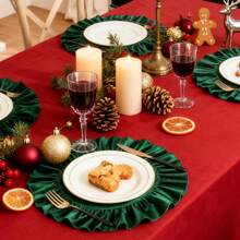 1/2/4pcs Christmas Velvet Round Ruffle Placemats, Nordic Country Style Table Mats - Green - View 1