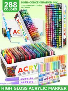 GuangNa High Gloss Acrylic Gel Pens 12/72/168/288 Colors Set, 1.0mm Hard Tip, High Pigment Concentration And Large Capacity Water-Based Ink. Can Create 3D Painting Effects, Suitable For Wood, Ceramic, Metal, Glass And Rock Painting, Back To School Gift - Sets - View 2