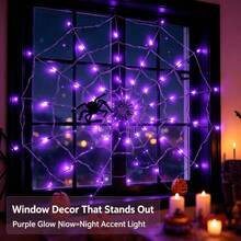 Battery Powered Spider Web LED String Lights, 1pc Halloween Decoration Lights, Purple, Indoor/Outdoor Use, No Spider Accessories Included, Perfect For Party, Garden, Home Decor - Batteries Not Included - Multicolor - View 10