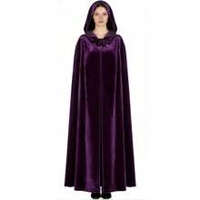 Halloween 1pc Black Witch Velvet Cloak 185CM & 90CM Halloween Hooded Cape Queen Party Performance Long Robe Shawl Costume, Suitable For Various Festivals, Witch, Devil, Vampire, Gold Velvet Long Robe Shawl Renaissance Medieval Costume Accessory Prop - Multicolor - View 12