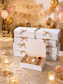 10/4/2 Packs - White Covered Gift Box With Ribbons, Suitable For Bridesmaid Invitations, Weddings, Birthday Gifts, Party Showers And Other Parties, Valentine's Day Gifts And Other Occasions. - Multicolor - View 3