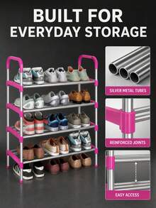 1pc Multi-Layer Steel Tube Shoe Rack, 3-4-5 Layers Adjustable Reinforced Sturdy Shoe Storage Organizer, With Handle, Space-Saving Portable, Suitable For Entryway, Bedroom, Dorm, Small Apartment, Mudroom, Closet, Garage, Home, Easy To Assemble - Pink - View 8