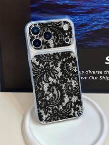 1pc Transparent Black Lace Floral Pattern Full Coverage Lens Protection Anti-Drop Anti-Collision Personalized Phone Case Compatible With IPhone 16 Pro Max 17/16/15/14/13/12/11 Air - Multicolor - View 6