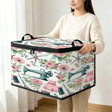 1PC Foldable TNT Storage Box, Floral Vintage Sewing Machine Slogan Print Any Day Spent Sewing Is A Good Day, Zipper Lid With Handles, Collapsible Storage Bin For Sewing Supplies Fabric Craft Home Organizer - Multi-color - View 8