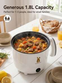 2‑Speed Mini Electric Hot Pot, Non‑Stick Multifunctional Cooking Pot With Auto Shut‑Off, Portable For Home Kitchen & Outdoor Camping - White - View 7