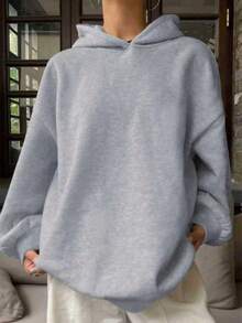 1pc Teen Girls Casual Personalized Thermal Lined Warm Long Sleeve Sweatshirt Spring Autumn Winter - Grey - View 4