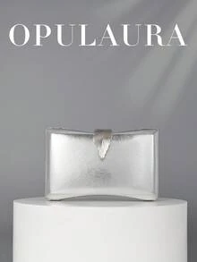 OpulAura 女士金属手拿包，奢华晚宴手提包，带金属叶扣装饰，适合派对、婚礼、正式活动、舞会礼服、伴娘礼服，非常适合派对婚礼舞会晚宴/宴会，搭配节日派对礼服晚礼服和亮片礼服，与新年服装完美搭配，与女士派对礼服完美搭配，时尚派对包，非常适合派对、婚礼、舞会、晚宴/宴会 - 銀色 - 查看 1