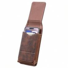 Vertical Waist Bag, Black And Brown, Universal For Middle-Aged And Elderly, Multi-Function Card Slots, Phone Pouch, Wearable Belt, Vertical Waist Leather Case - Brown - View 3