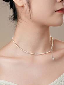 DARA Freshwater Pearl Necklace S925 Sterling Silver 3-4mm White Beads Minimalist Elegant Lightweight Luxury Commute Versatile - Heart - View 4
