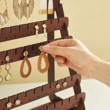 1pc Wooden Walnut Color Minimalist Fashion Multi-Layer Earring Storage Rack, Jewelry Display Stand For Earrings And Dangle Earrings, Jewelry Organizer - Multi-layer Earring Storage Rack - View 5