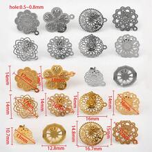 10pcs Stainless Steel Vintage Hollow Floral Pattern Gold Earring Studs Base, Suitable For DIY Jewelry Making Bohemian Style Fashion Elegant Pendant Earring Accessories - Stainless Steel Earrings - View 3