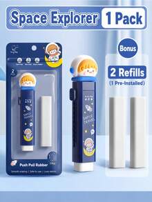 1 Set Retractable Eraser With 2 Replacement Cores, Cute Cartoon Pencil Eraser, Low-Debris Cleaning Eraser, Suitable For Children, Kindergarten And School Supplies - Multicolor - View 8