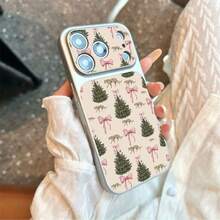 1pc TPU Material Pink Bow Christmas Tree Holiday Print Pattern Phone Case Suitable For Apple 17promax/17/16promax/15/13/12/11 Large Window Skin Full Coverage Anti-Drop Soft Shell Phone Protective Cover - Silver - View 4