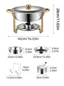 Premium Self-Heating Buffet Set, Stainless Steel Food Warmer, Kitchen Cookware, With Gold-Plated Stand, Lid And Handle. All-In-One Buffet Hot Pot Stove, Suitable For Hotel, Party, Wedding And Home Dining - View 6