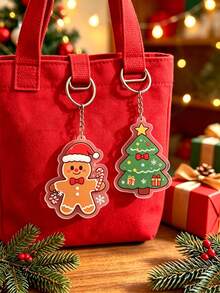 1pc Christmas Acrylic Keychain, Cute Gingerbread Tree, Santa Claus, Reindeer Cartoon Design, Christmas Stocking Filler Gift, Christmas Decoration Pendant, Christmas Promotion, Holiday Party Small Gift, Suitable For Bags And Car Keys - Multiple Styles - View 7