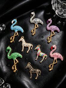 1 Pc 304 Stainless Steel Enamel Animal Pendants, Colorful Flamingo & Zebra Charms, Cute Wild Animal DIY Accessories Necklace Bracelet Making - Multicolor - View 1
