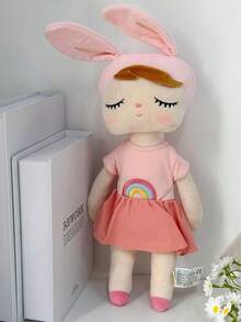 1pc 45cm/17.72in Cute Pink Rabbit Ear Plush Doll With Rainbow Embroidered Gray Strap, Soft Stuffed Sleep Companion Suitable For Girls, Cartoon Rabbit Ear Plush Doll, Ideal Birthday Gift And Bedroom Decor For Children And Toddlers - Multicolor - View 5