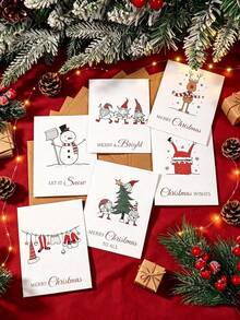 24Pcs Designs Christmas Greeting Cards Set, Cute Dwarf Reindeer Snowman Xmas Note Cards With Kraft Envelopes, Holiday Season Gift Wish Cards For Christmas Party - Multicolor - View 6