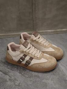 NOBLEARL Fashion Low‑Top Retro Sneakers For Women, Brown Strap With Metal Buckle Decoration, Light‑Weight Flat Walking Shoes - Khaki - View 7
