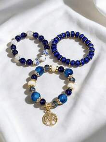 Juego de 3 Pulseras de Joyería de Árbol Pequeño de Moda Atmosférica (Mismo Estilo de Cuentas con Diferentes Tamaños, Cantidad de Cuentas Aleatoria Según el Tamaño) - Multicolor - Ver 4