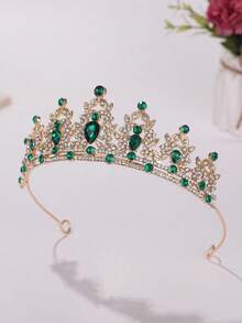 1 pieza Tiara corona de princesa con cristales dorados para niñas, accesorio para el cabello de cristal transparente para fiesta de cumpleaños, disfraz, concurso de belleza, actuación & foto - Multicolor - Ver 12