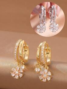 2pcs/Set Gentle Style Earrings, Elegant Earrings For Women, Suitable For Commuting, Dating, Party, Travel - Flower - View 1