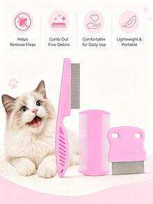 Flea And Tick Comb, Stainless Steel Dog And Cat Grooming Comb (Round Teeth), Double-Sided Professional Pet Tear Stain Remover, Detangling Tool, Suitable For Small, Medium And Large Pets - Multicolor - View 1