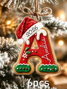 Custom Initial Christmas Ornament, Personalized Name Letter Tree Decor, Festive Gingerbread Santa Hat Style, Customized Christmas Hanging Decoration, Customizable A-Z Name Ornament, Home Decor, Christmas Keepsake Gift, Christmas Stocking Ornaments - Style a - View 9