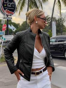 Risissida Women's Fashionable Multi-Functional PU Leather Motorcycle Commuter Jacket - Ideal For Autumn/Winter Streetwear Black - Black - View 4