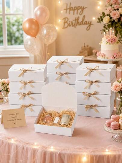 10/4/2 Paquetes - Caja de regalo blanca cubierta con cintas, adecuada para invitaciones de damas de honor, bodas, regalos de cumpleaños, fiestas de baby shower y otras fiestas, regalos del Día de San Valentín y otras ocasiones.