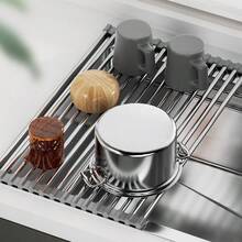 1pc Luxury Roll-Up Stainless Steel Dish Drying Rack - Space-Saving, Multi-Functional, Over-The-Sink Design, Portable, Foldable, Rust-Proof, Easy To Clean, Kitchen Sink Organizer, Tools And Mats, Perfect For Small Kitchens, Space-Saving Solution, Exquisite Cookware, Compact Storage Rack, High-Quality Metal, Corrosion-Resistant Material, Multi-Functional Tool, Suitable For Home Cooks - Multicolor - View 2