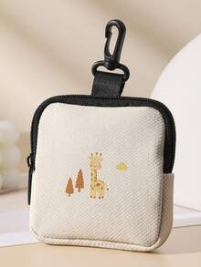 1pc Cartoon Giraffe Print Mini Coin Purse, Zipper Closure Small Pouch With Swivel Hook For Earphones Coins Tiny Accessories, Can Hang On Backpack - Multicolor - View 14